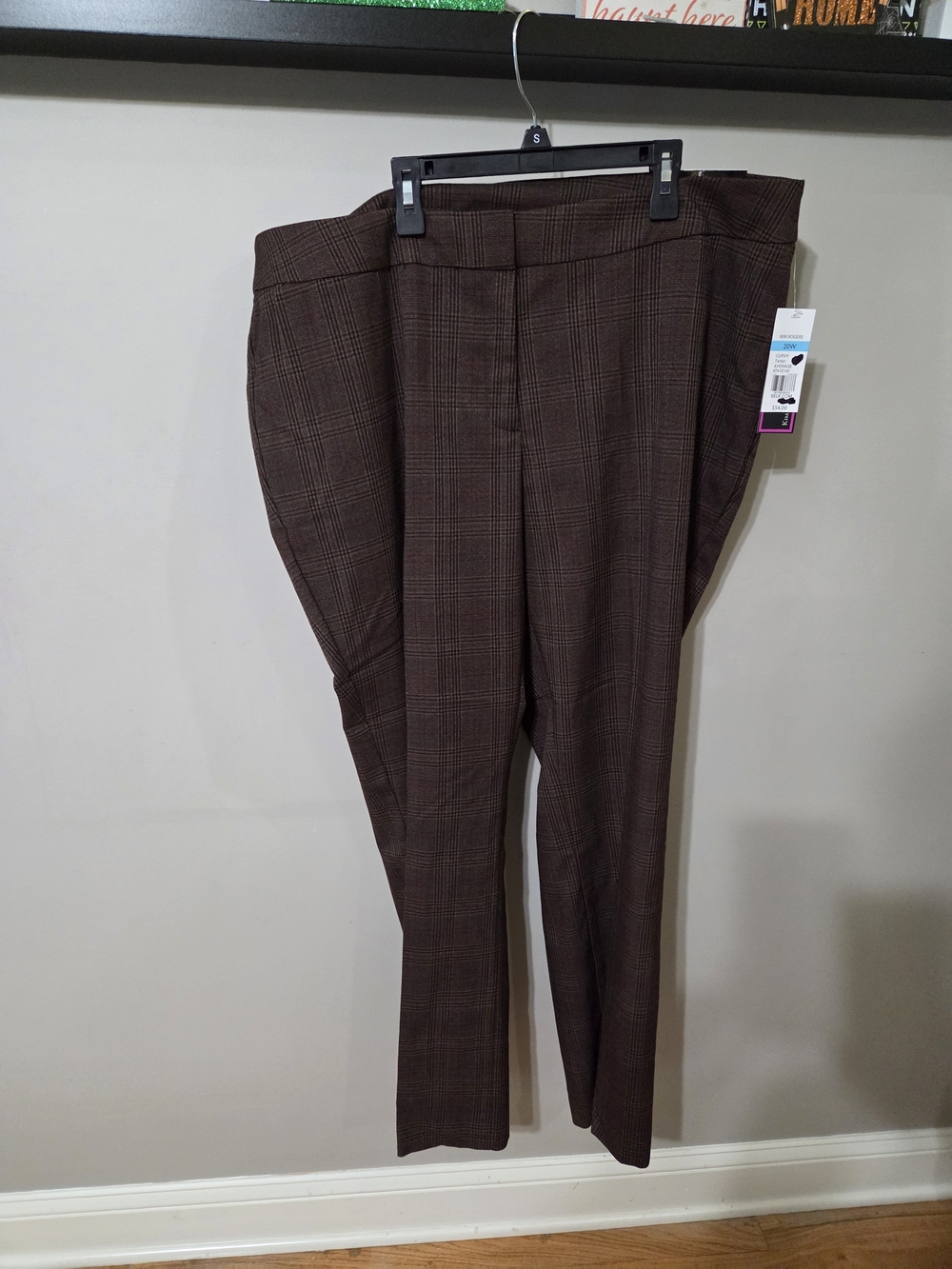 Kim Rogers Brown Plaid Straight-Leg Trousers